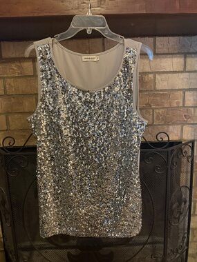 Anna-Kaci Silver Sequin Tank Top